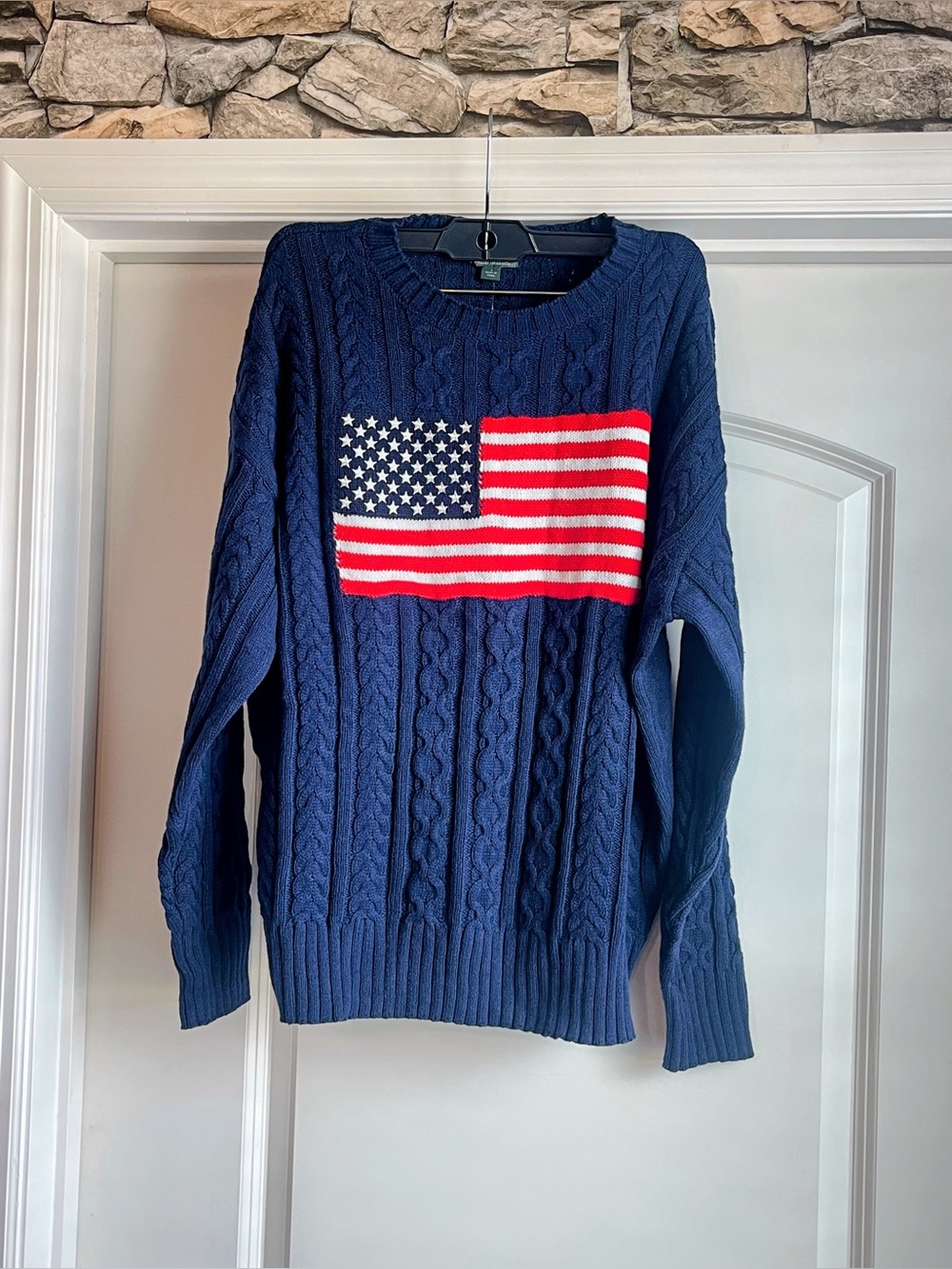 Wild Fable Womans Navy Cable Knit Sweater with American Flag Sz S NWT